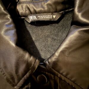 Zara Men's Dark Brown Leather Bomber Jacket